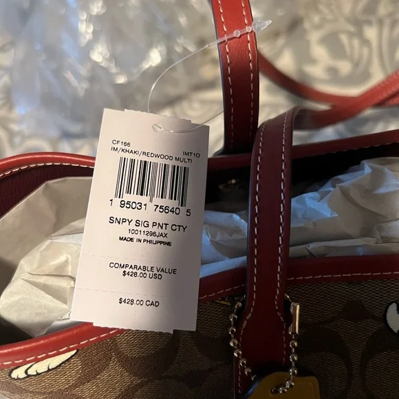 Coach Brown and Red Snoopy Tote Bag - Picture 4 of 4